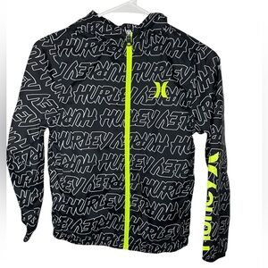 Hurley Kids Black Full Zip Windbreaker Jacket with Neon Accents-Kids Small 8-10
